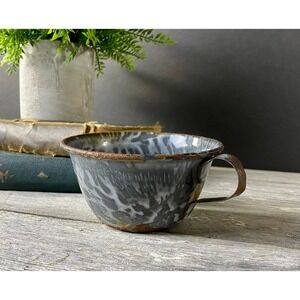 Gray Graniteware Handled Cup Mottled Early 1900s?